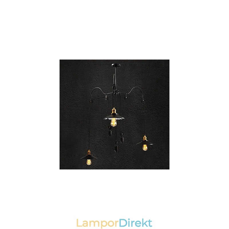 Vintage Pully Pendant Light 3 Island Foyer Metal+ Galss Innerskärm