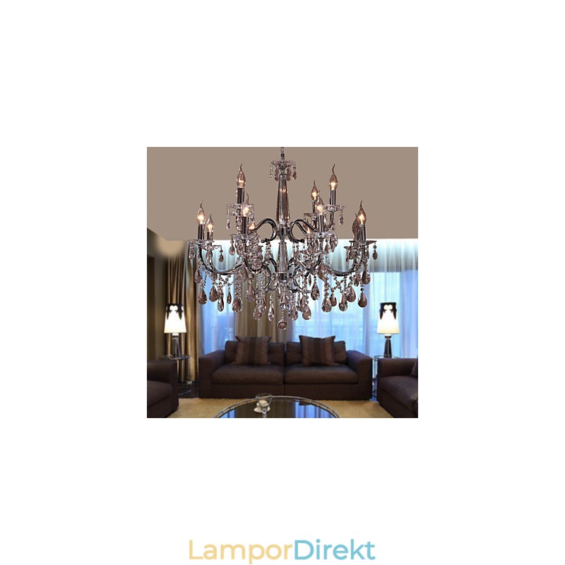 Ljuskrona Kristall Modern 2 Tiers Living 12 Lights