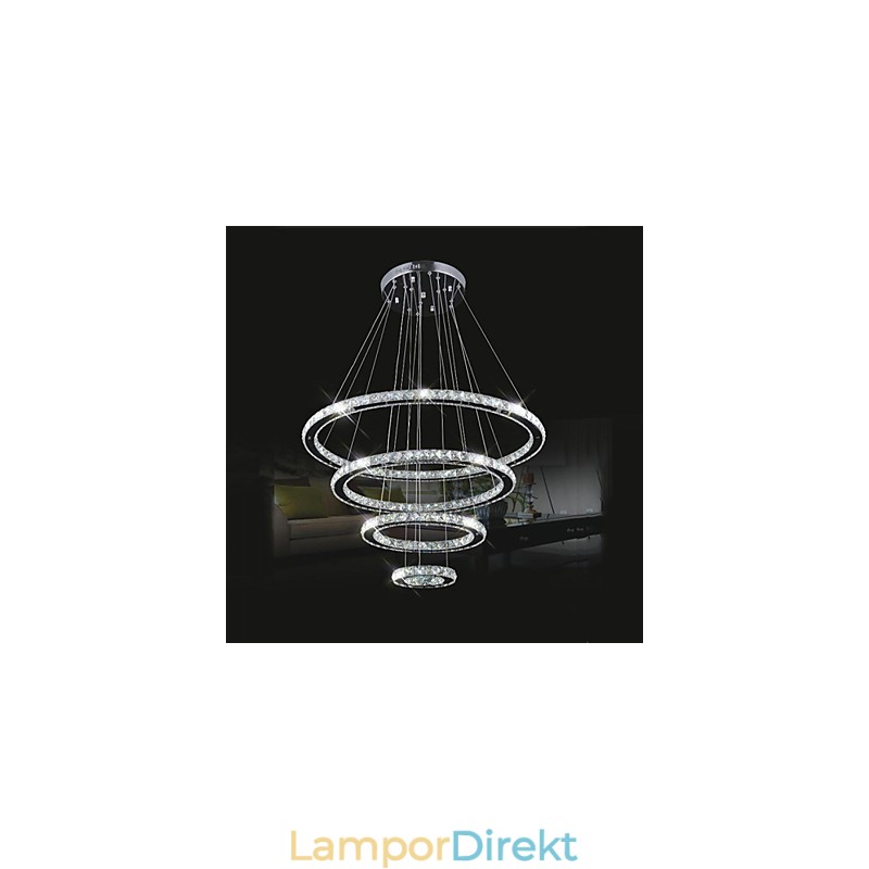 Pendellampa I Kristall Takbelysning Klar Kristall Rund 4 Ringar 40 Cm 60 Cm 80 Cm Källarmatur