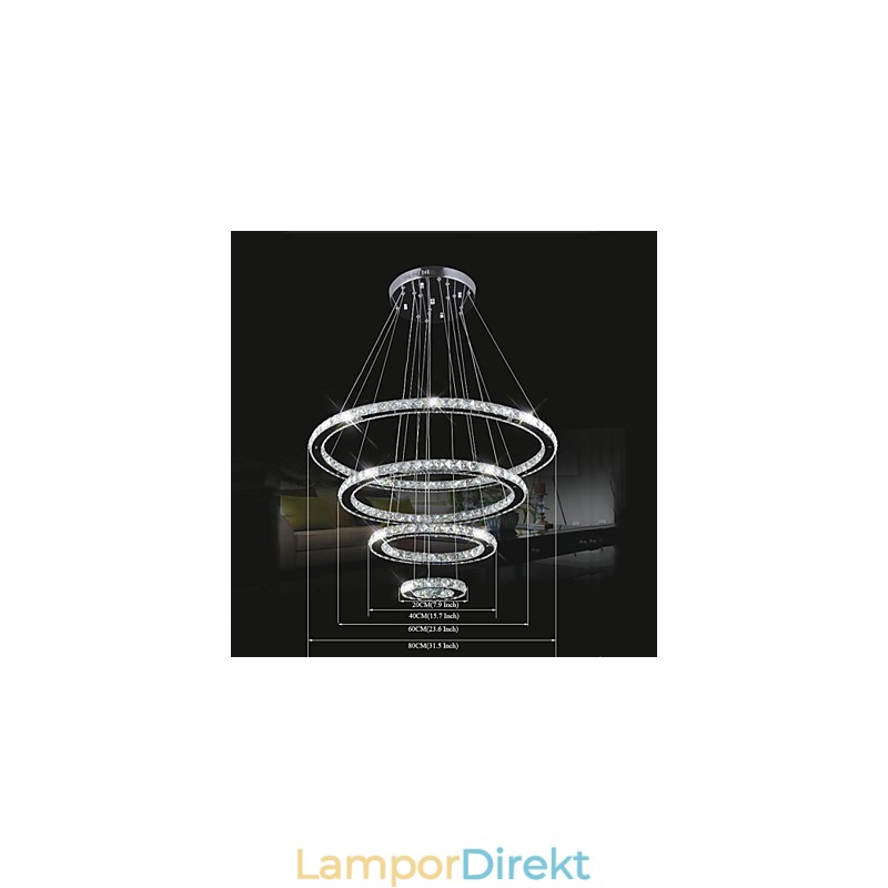 Pendellampa I Kristall Takbelysning Klar Kristall Rund 4 Ringar 40 Cm 60 Cm 80 Cm Källarmatur