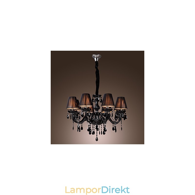 Ljuskrona Lyx Modern Svart Kristall Living 8 Lights