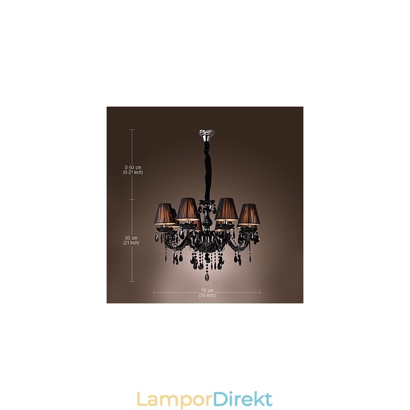 Ljuskrona Lyx Modern Svart Kristall Living 8 Lights