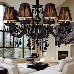 Ljuskrona Lyx Modern Svart Kristall Living 8 Lights