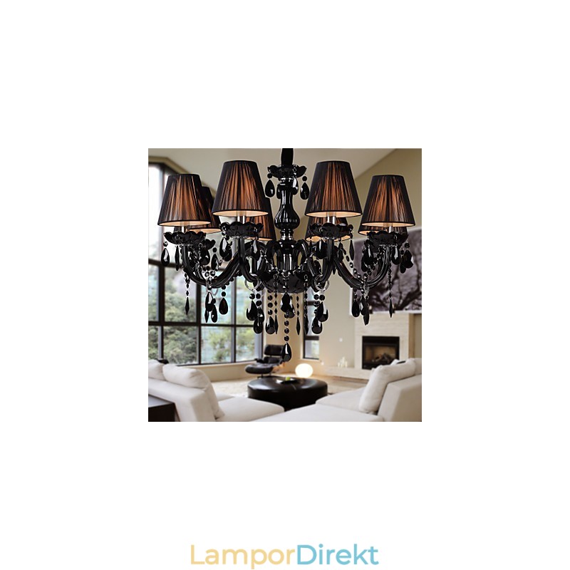 Ljuskrona Lyx Modern Svart Kristall Living 8 Lights