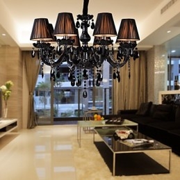 Ljuskrona Lyx Modern Svart Kristall Living 8 Lights