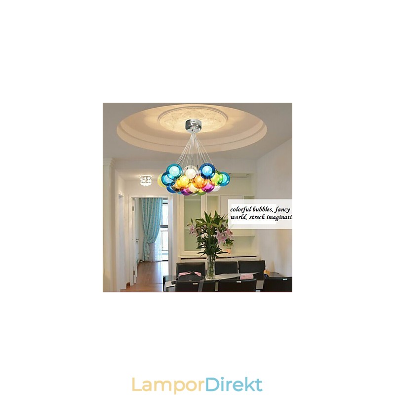 Modern Bubble Globe Färgat Glas Taklampa Med 19 Lampor