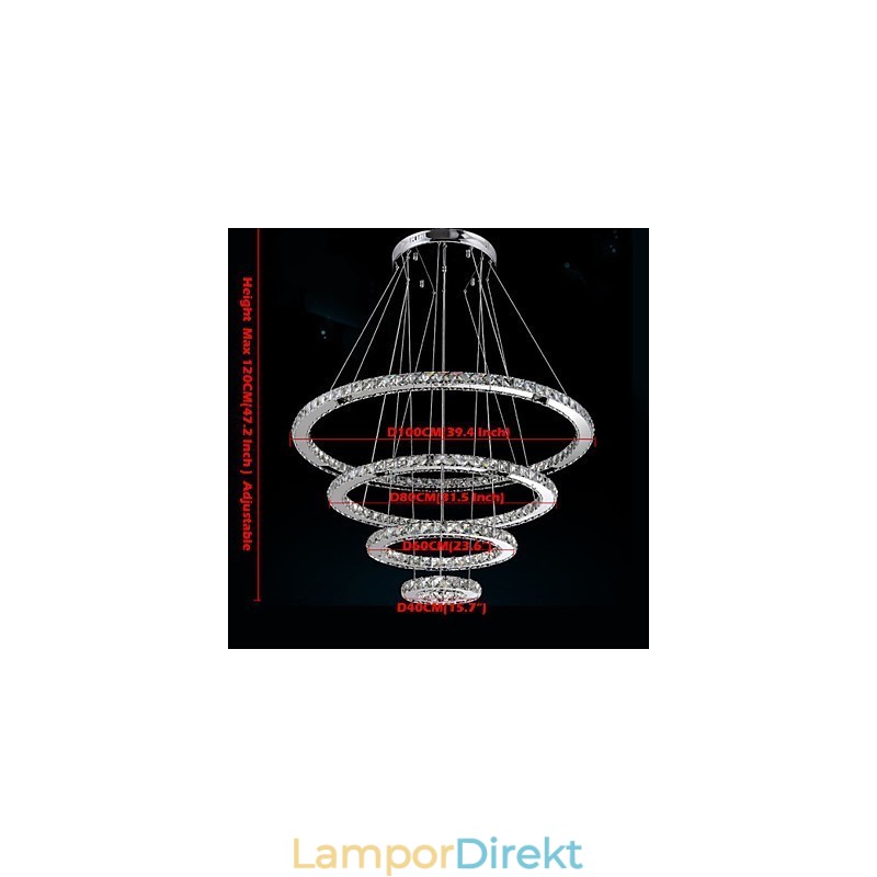 Modern Taklampa Klar Kristall Tak Ljuskrona Belysningslampa Med D100Cm+D80Cm+D60Cm+D40Cm