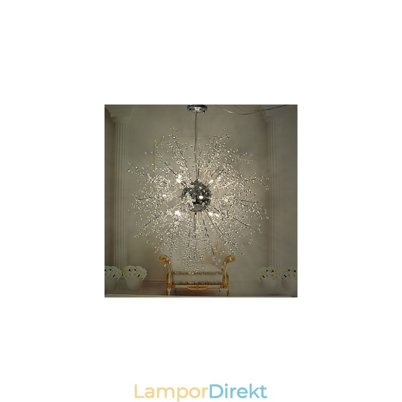 Globe Crystal Krom Metall Ljuskrona Pendellampa