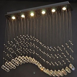 Pendellampa 6 Lampor Modern Silver Canpoy Transparent Crystal Waves Takbelysningsarmaturer