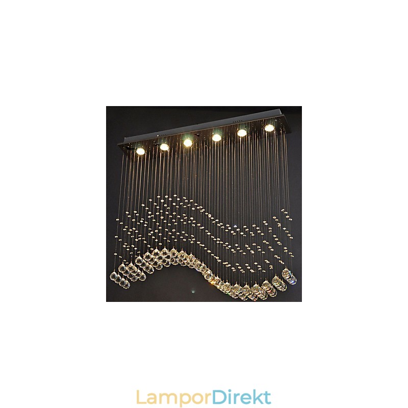 Pendellampa 6 Lampor Modern Silver Canpoy Transparent Crystal Waves Takbelysningsarmaturer