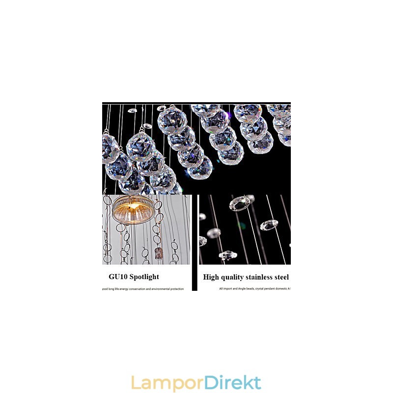 Pendellampa 6 Lampor Modern Silver Canpoy Transparent Crystal Waves Takbelysningsarmaturer