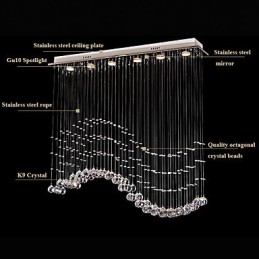 Pendellampa 6 Lampor Modern Silver Canpoy Transparent Crystal Waves Takbelysningsarmaturer