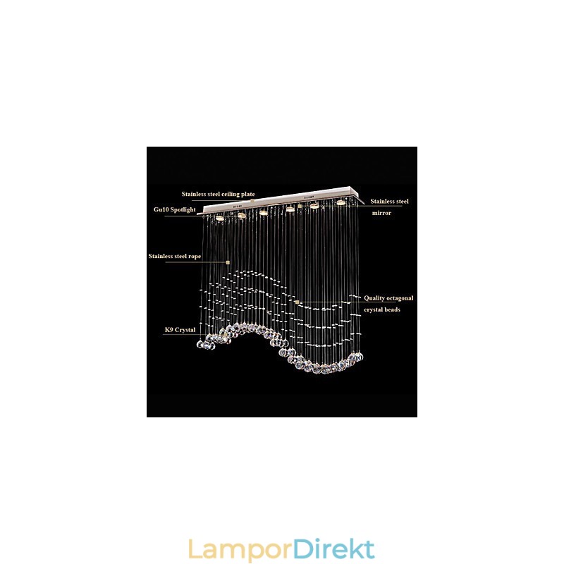 Pendellampa 6 Lampor Modern Silver Canpoy Transparent Crystal Waves Takbelysningsarmaturer