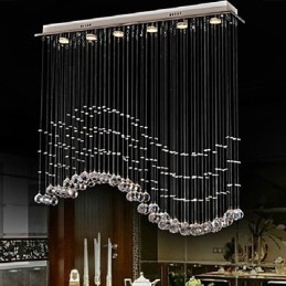 Pendellampa 6 Lampor Modern Silver Canpoy Transparent Crystal Waves Takbelysningsarmaturer