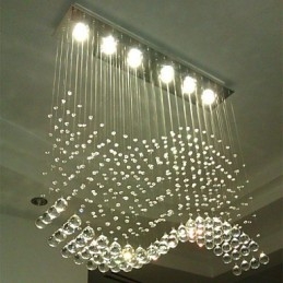 Pendellampa 6 Lampor Modern Silver Canpoy Transparent Crystal Waves Takbelysningsarmaturer