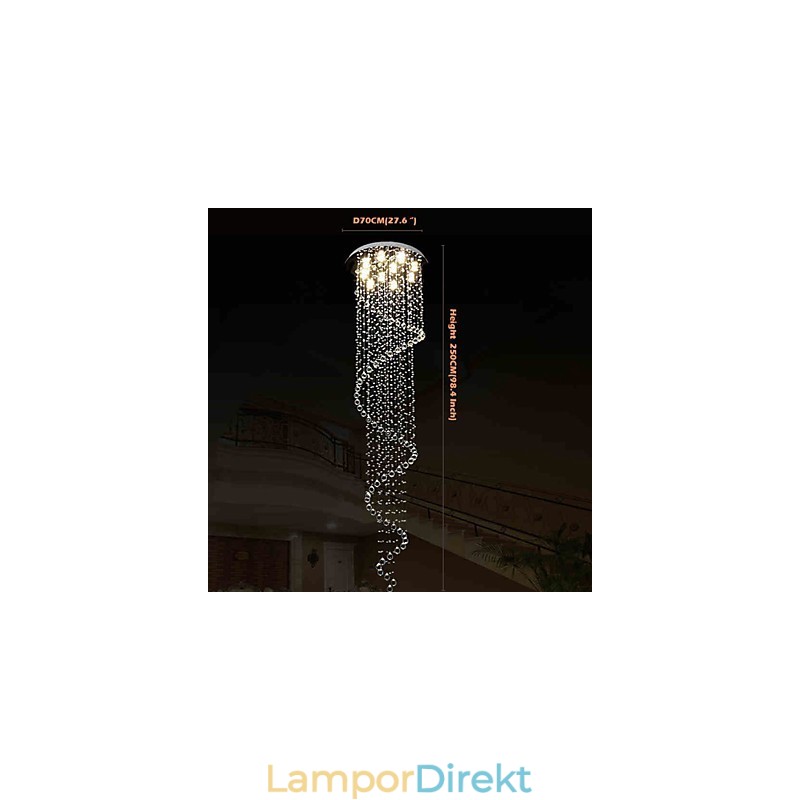 Moderna Kristallhängande Ljus Ljuskrona Belysningslampor Armaturer Med Enkel Spiral D70Cm H250Cm