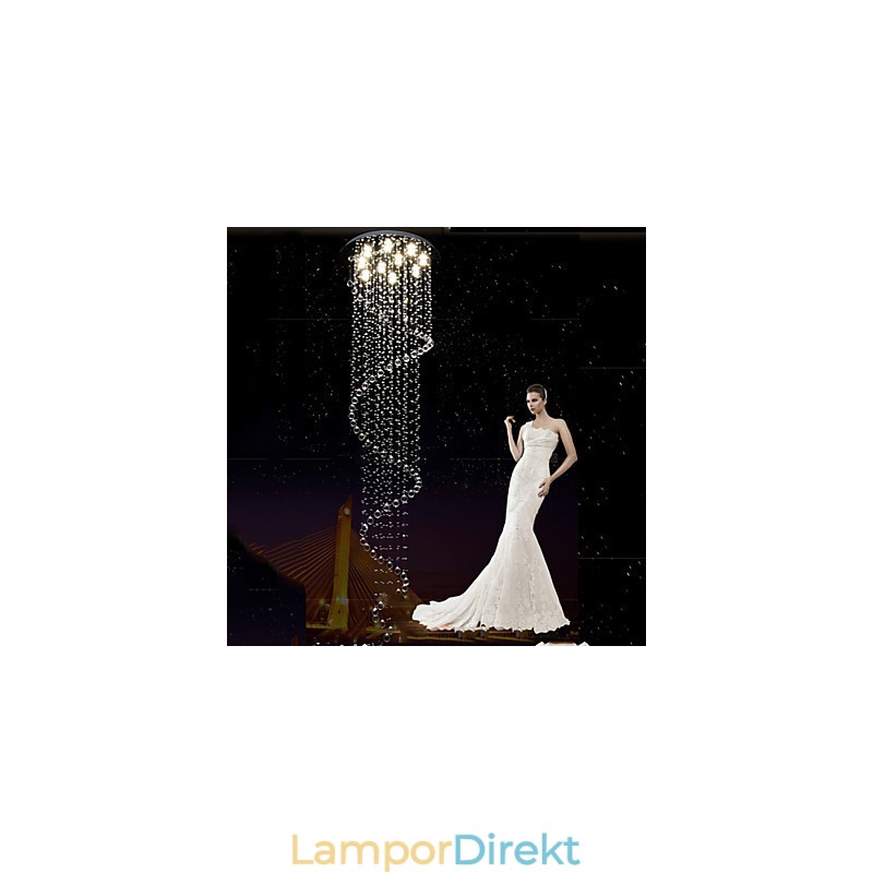 Moderna Kristallhängande Ljus Ljuskrona Belysningslampor Armaturer Med Enkel Spiral D70Cm H250Cm
