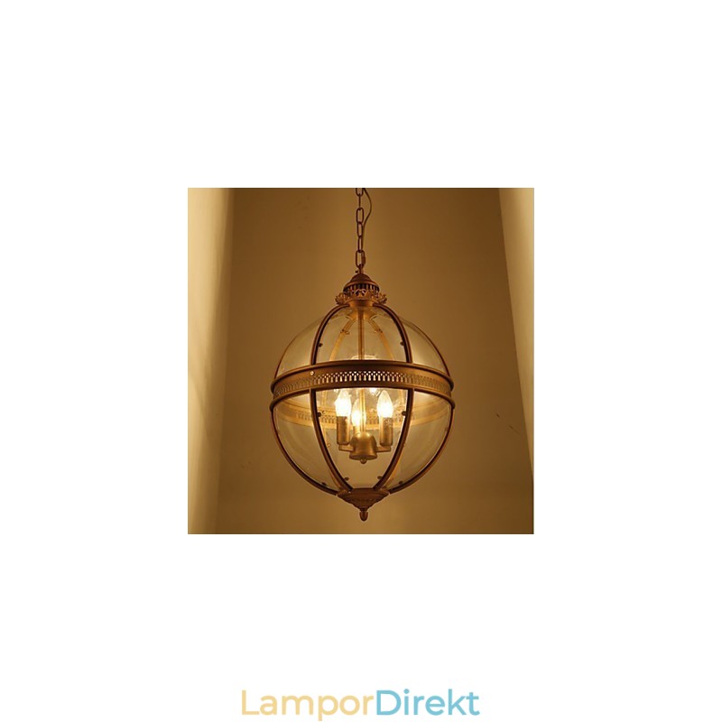 Järn Brons Ljuskrona Lampa Glas