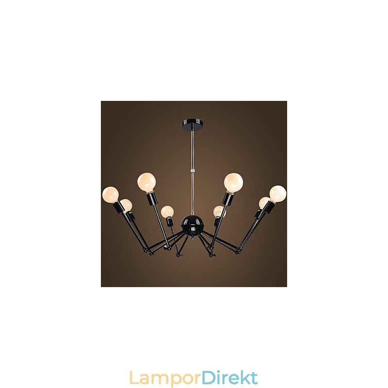 American Loft Black Lights Iron Spider Ljuskrona Med 12 Huvuden