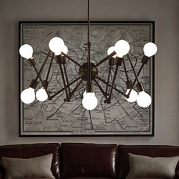American Loft Black Lights Iron Spider Ljuskrona Med 12 Huvuden