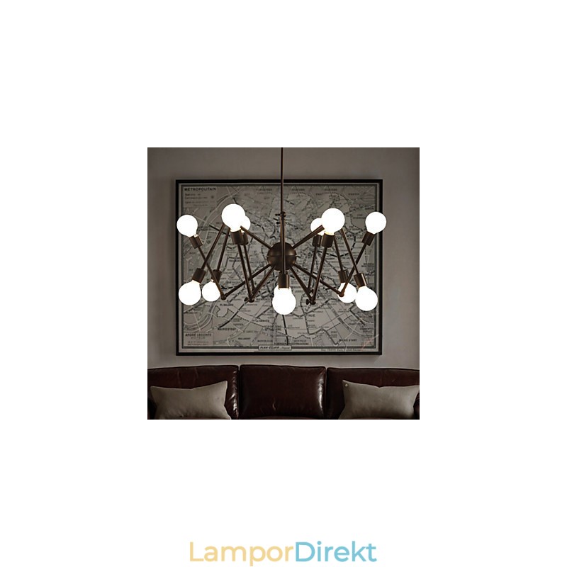 American Loft Black Lights Iron Spider Ljuskrona Med 12 Huvuden