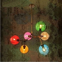 Art Color Glass Bulb Pendant 6 Ljus Ljuskrona