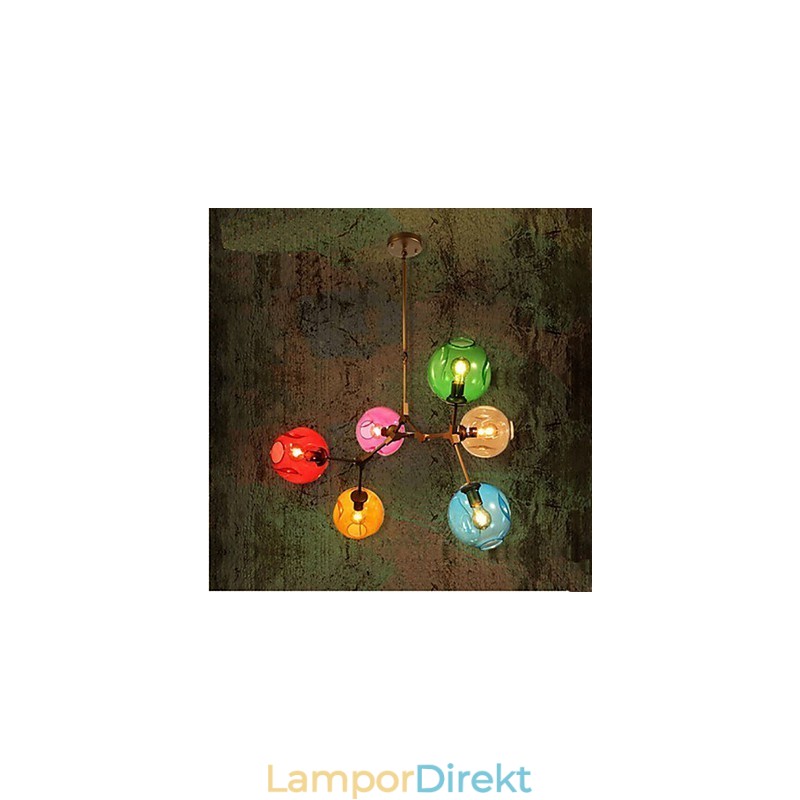Art Color Glass Bulb Pendant 6 Ljus Ljuskrona