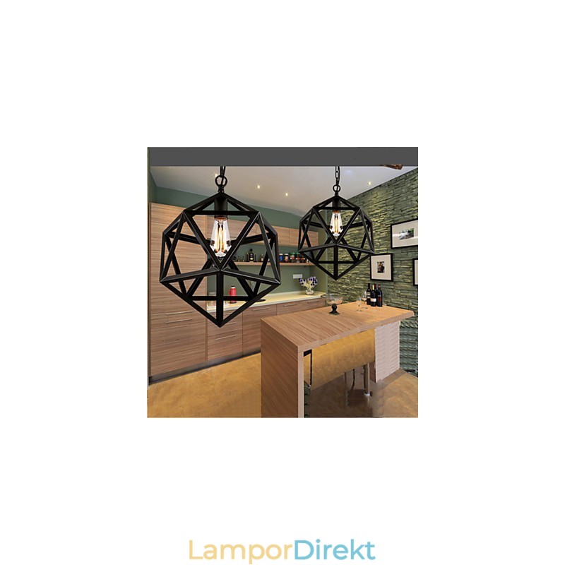 Retro Industriell Lampa Droplight Hexahedron Konstnärlig Originalitet Smidesjärn Taklampa