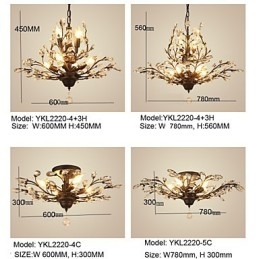 Vintage Crystal Flush Mount 7Lights Metallmålning Svart Eller Guld