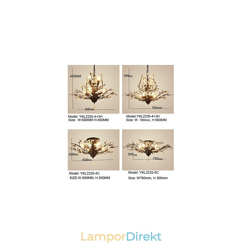 Vintage Crystal Flush Mount 7Lights Metallmålning Svart Eller Guld