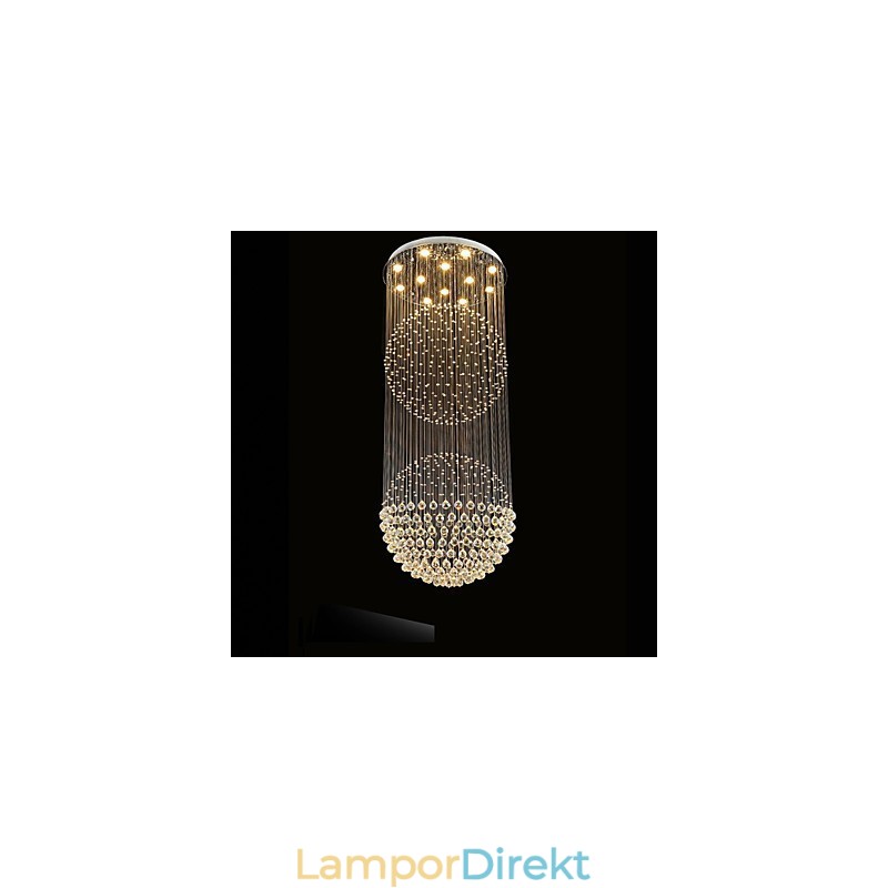 Pendelljus Modern Kristallkrona 12 Ljus Silver Canpoy Klar Kristall Globe Taklampor Armaturer