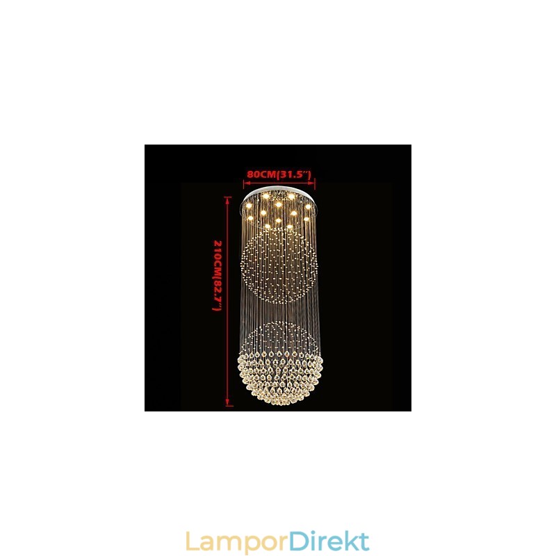 Pendelljus Modern Kristallkrona 12 Ljus Silver Canpoy Klar Kristall Globe Taklampor Armaturer