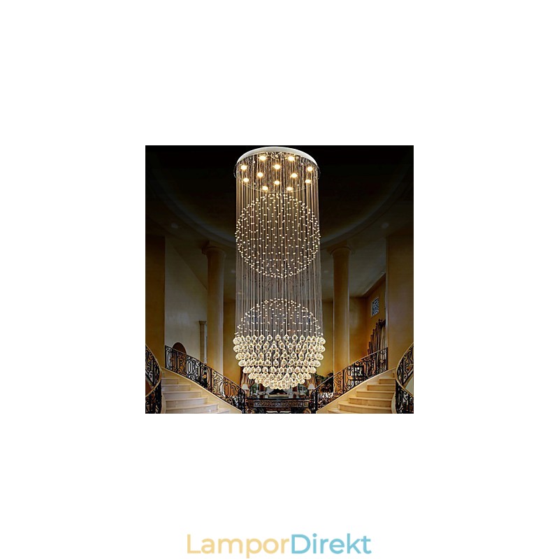 Pendelljus Modern Kristallkrona 12 Ljus Silver Canpoy Klar Kristall Globe Taklampor Armaturer