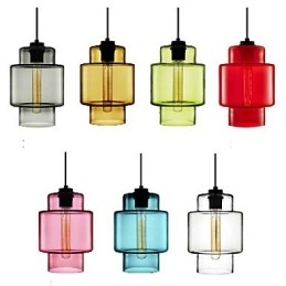 Pendellampa I Glaskrona Med Ett Huvud Med Glasskärm (Grå Gul Grön Röd Rosa Blå Vit)