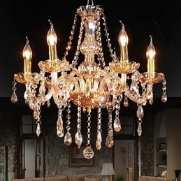 Amber 6 Lights Elegant Kristallkrona För Hemmet