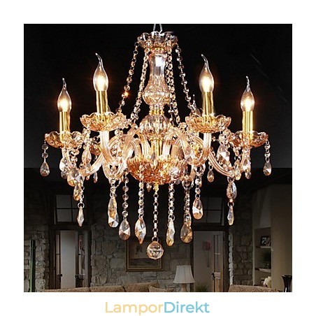 Amber 6 Lights Elegant Kristallkrona För Hemmet Amber 6 Lights Elegant Kristallkrona För Hemmet