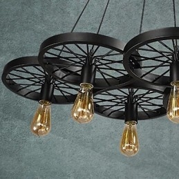 Loft Pendel Ljus Hjul Ljuskrona Rustik Vintage Retro Country Dining Metall + Målning
