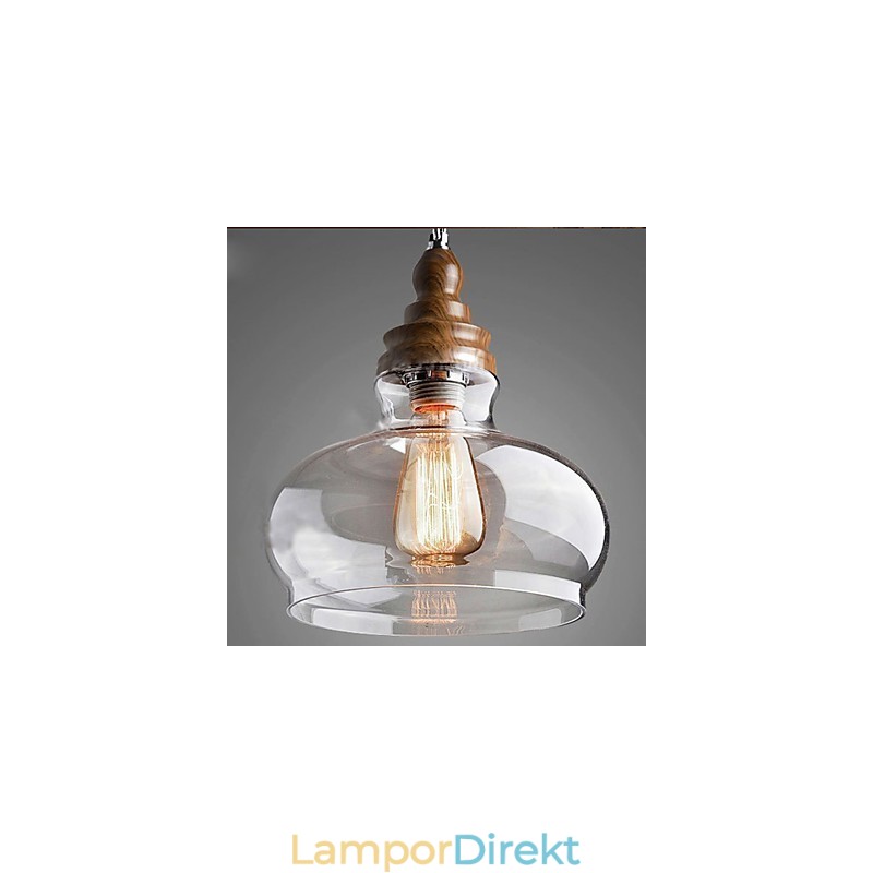 Pendellampa I Träkristall I Vintagestil (Diameter 24 Cm)