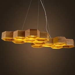 Designer Art Individuality Ljuskrona Simple Honeycomb Wood Lamps