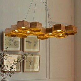 Designer Art Individuality Ljuskrona Simple Honeycomb Wood Lamps
